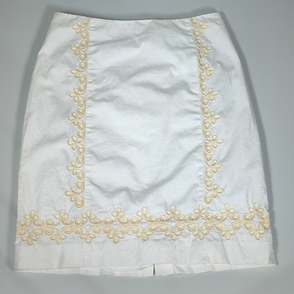 Boden women's white cotton Seville pencil skirt knee-length straight summer 6